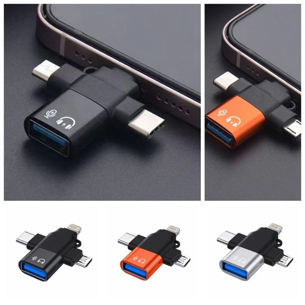 Đầu chuyển đổi 3 trong 1, Bộ chuyển đổi USB 3.0 Type C 3 trong 1, Đầu nối truyền dữ liệu Micro USB IOS OTG - Giao Màu Ngẫu Nhiên - Hàng Nhập Khẩu