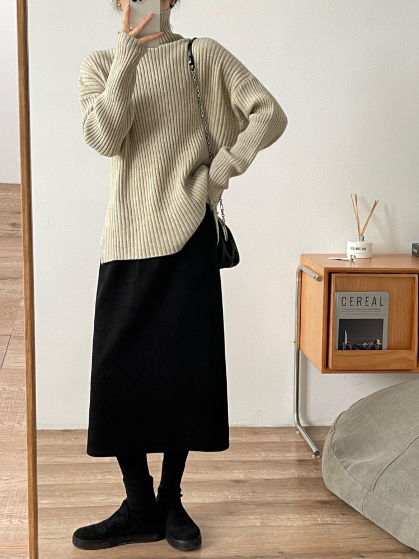 Mục nhiều màu thuận lợi nhất! Bạn cần mặc riêng để mặc bên trong Áo len sọc đơn giản, mềm mại, thân thiện với da, cổ cao, mỏng và có sọc.