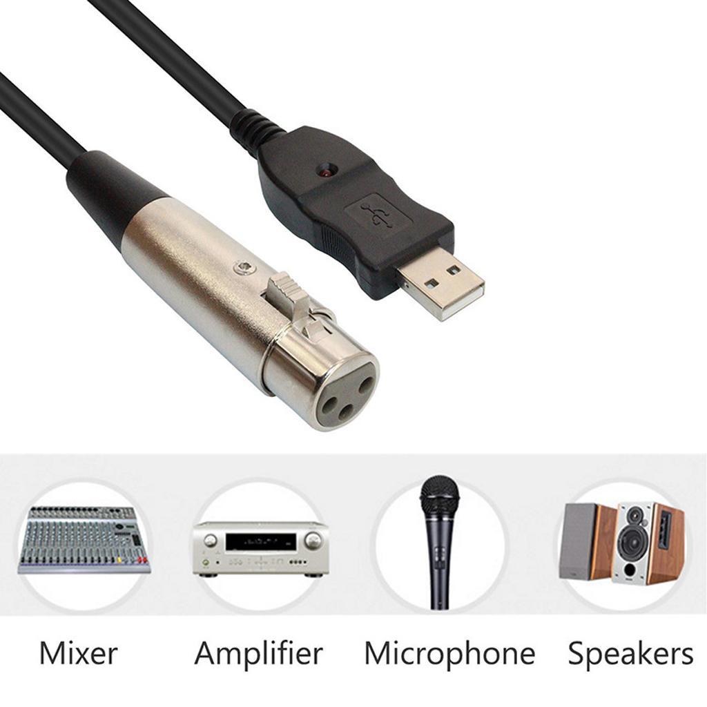 USB Microphone Cable 3 Pin USB Male to XLR Female Mic Link Converter Cable