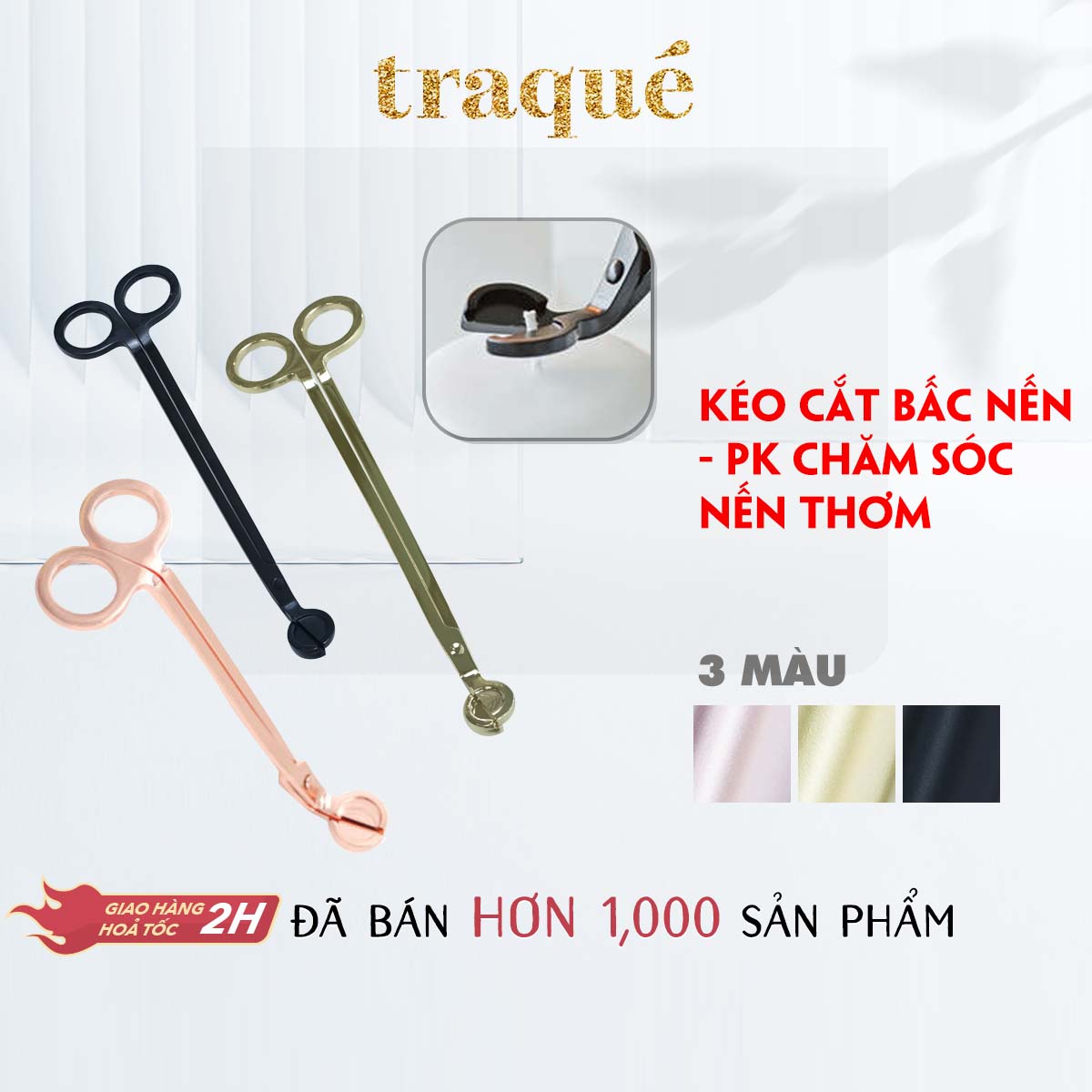 Phụ kiện chăm sóc nến - khêu, chuông, khay và kéo cắt bấc nến bằng kim loại không gỉ