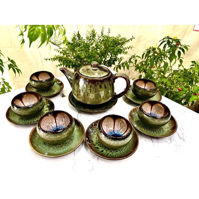 Bộ ấm chén men gấm hỏa biến. Gốm sứ Bát Tràng cao cấp.
