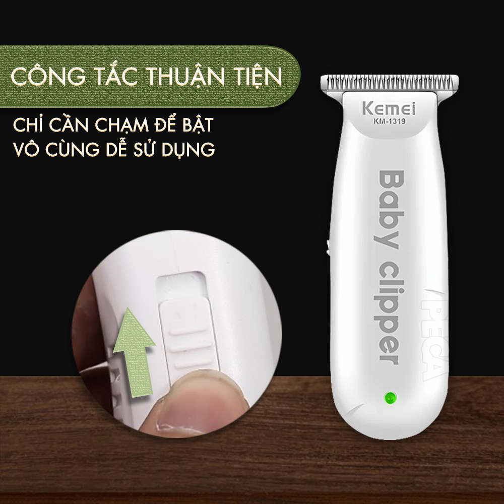 Tông đơ cắt tóc mini Kemei KM-1319 chuyên dụng cắt tóc cho bé, trẻ em sơ sinh hoạt động êm ái hạn không tiếng ồn - Hàng chính hãng