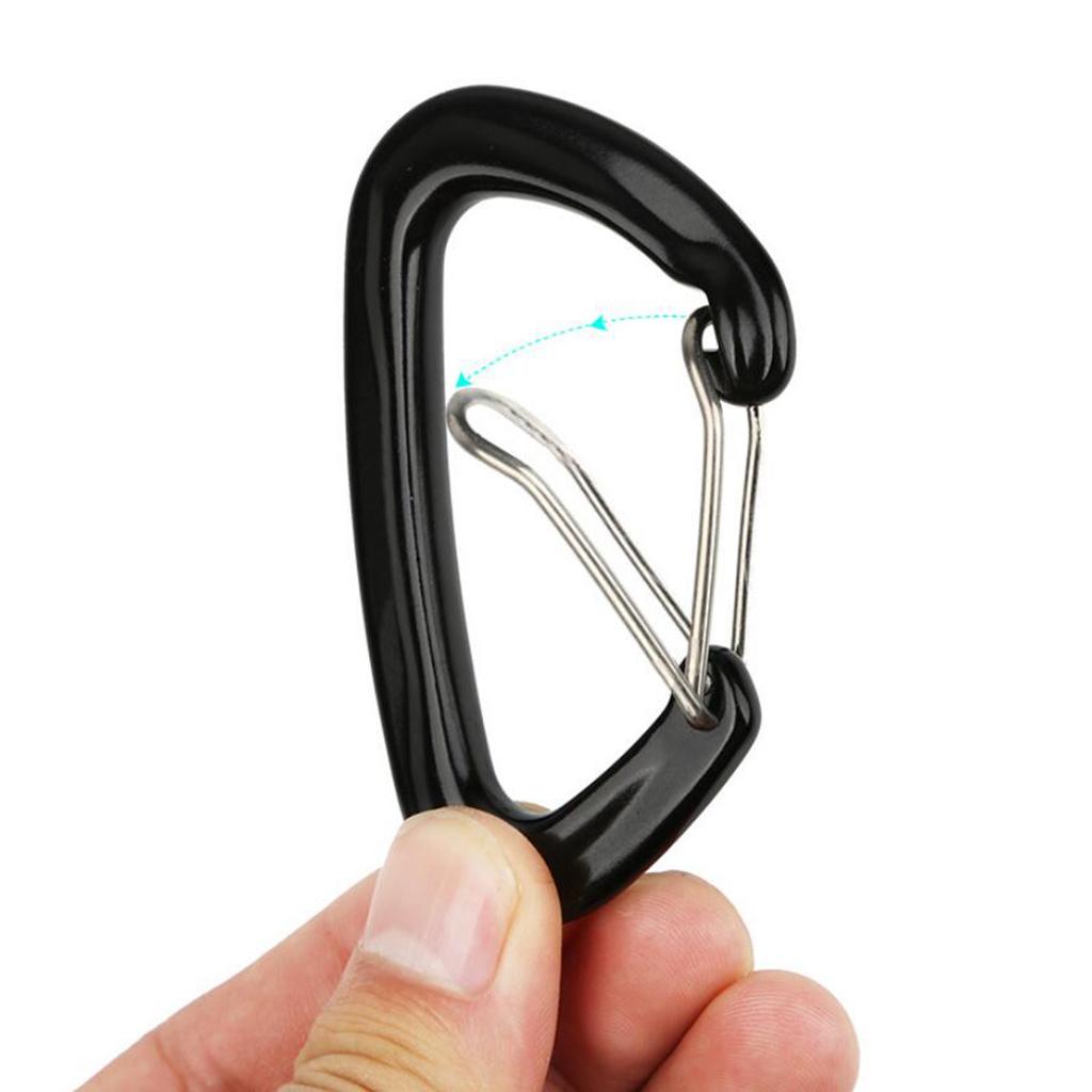 2 Pcs 16KN Mini Aluminum Alloy Carabiner D-Ring Key Chain Clip Hooks Black