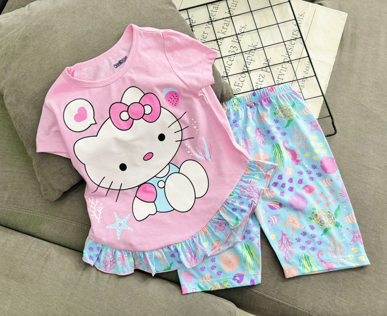 Đồ bộ bé gái, bộ cộc tay mùa hè cho bé gái đi học size 8-25kg chất cotton mềm mịn mát