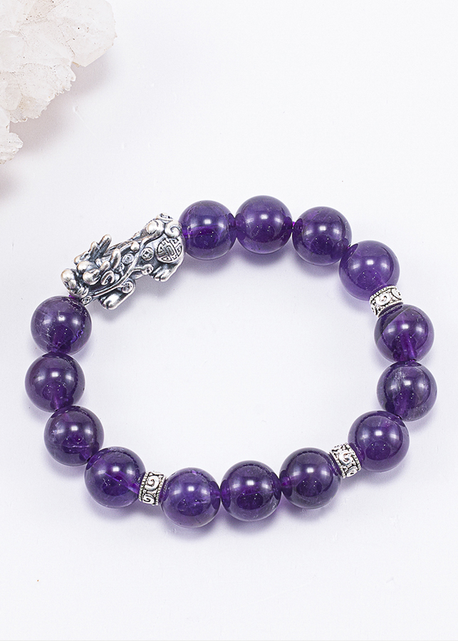 Vòng Tay Phong Thủy Đá Thạch Anh Tím Phối Charm Tỳ Hưu Bạc Mệnh Hỏa, Thổ Ngọc Quý Gemstones