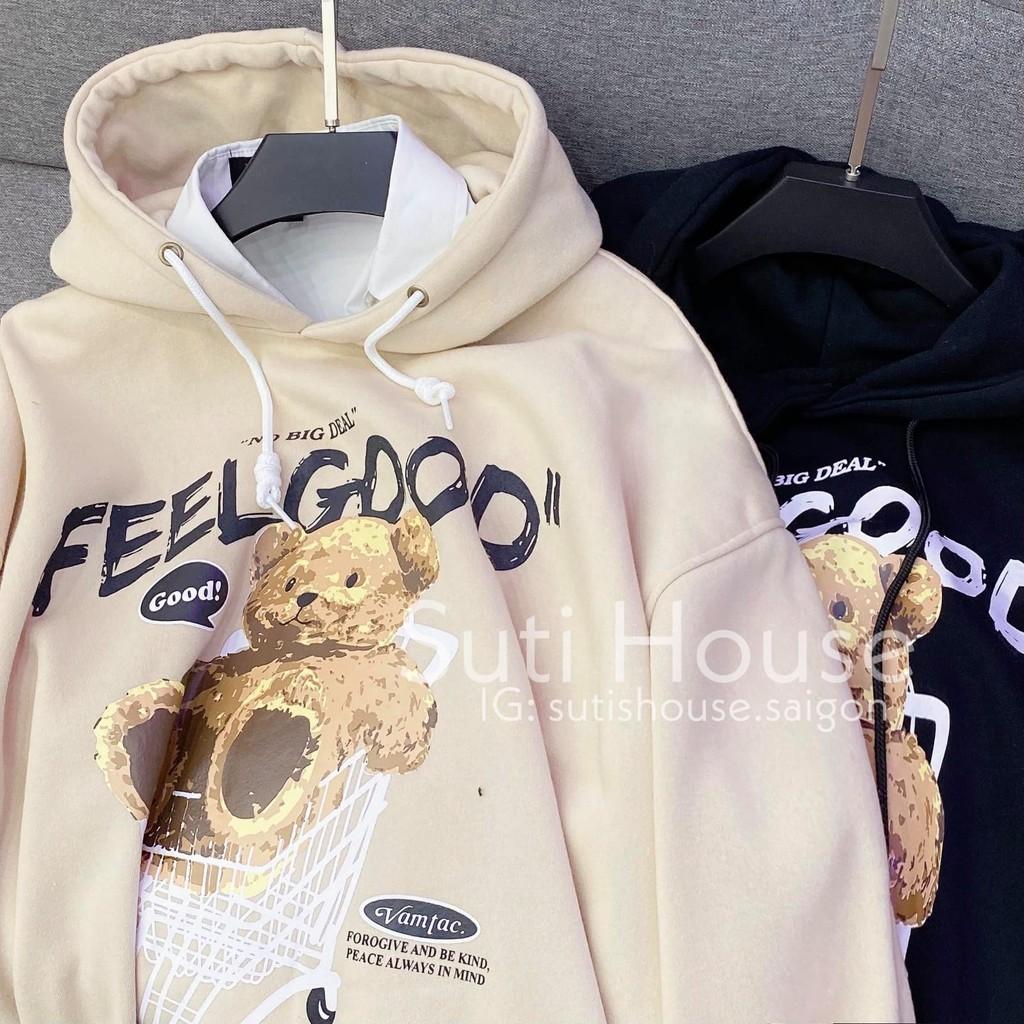 Áo Hoodie Gấu FeelGood 2 Màu Tan / Đen Unisex Nam Nữ Form Rộng Phong Cách Ulzzang - Suti House