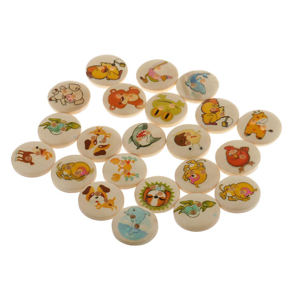 100Pieces Mixed Animal Pattern Wooden 2 Holes Buttons for Sewing Crafts 15mm
