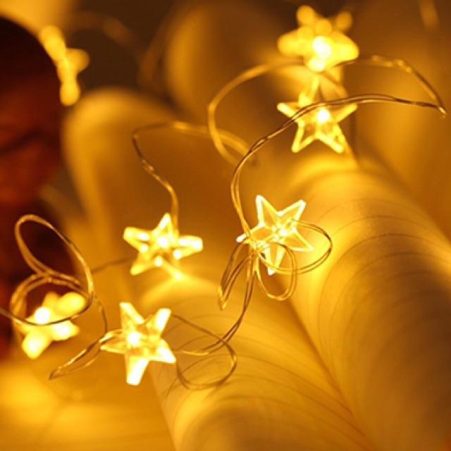 Đèn led đom đóm, fairylight trang trí hình ngôi sao 5m 50 bóng chạy pin AA
