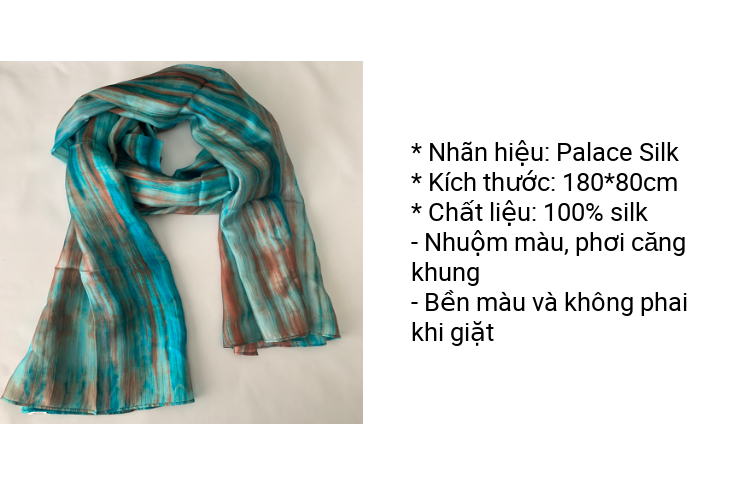 Khăn quàng cổ 100% lụa tơ tằm sọc xanh lam, khăn handmade cao cấp