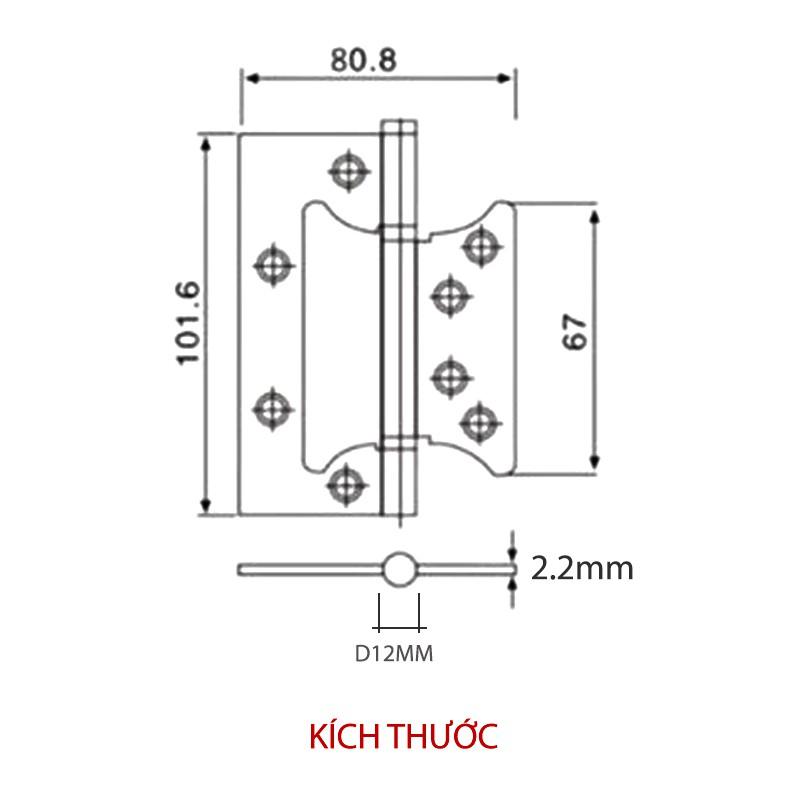 BẢN LỀ LÁ ÂM DƯƠNG (CÁNH BƯỚM) BLAD-4X3X3.0 BẰNG INOX 304 DÀY 2.2MM CHO CỬA GỖ, CỬA NHỰA, CỬA NHÔM