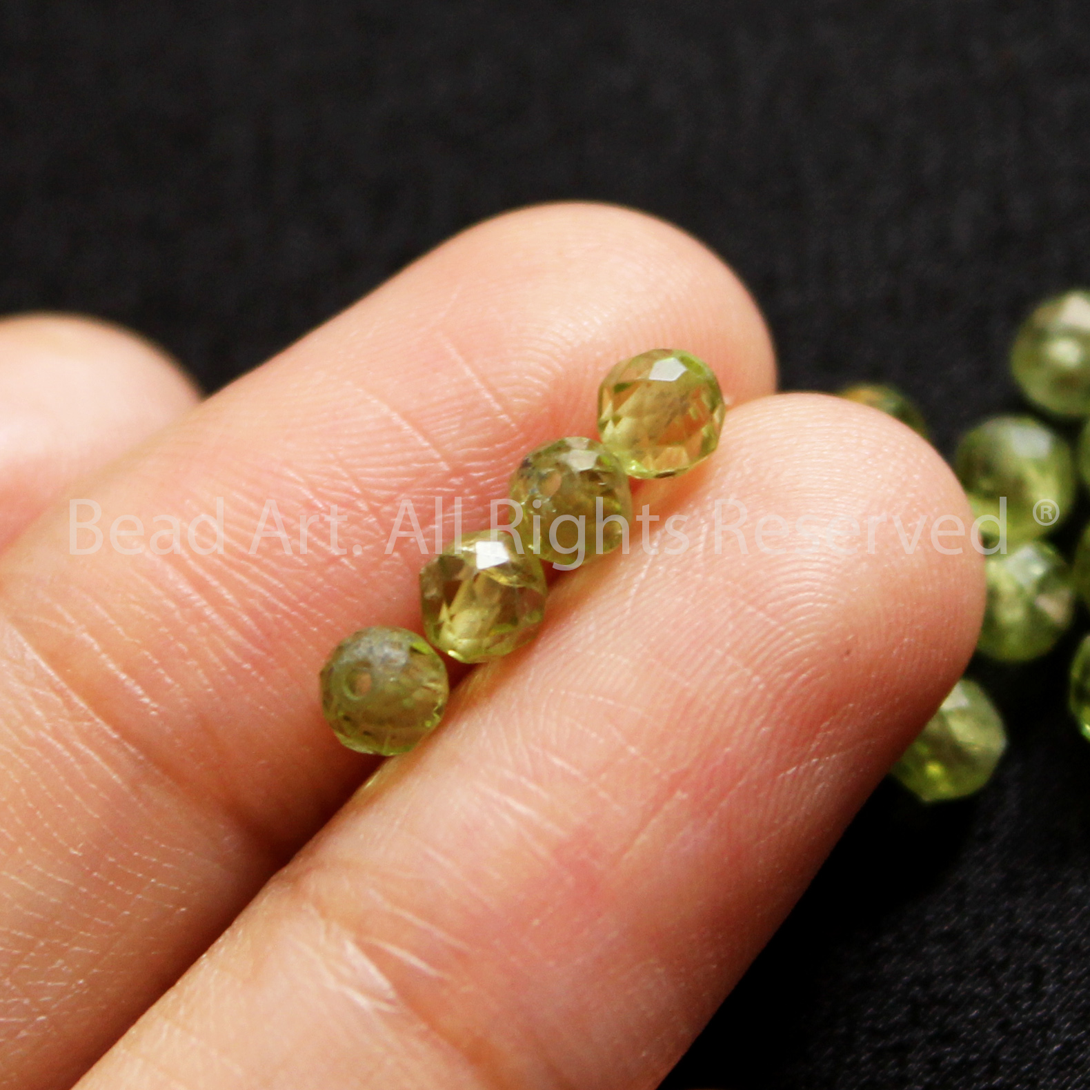 3.5MM Đá Peridot Xanh Lá Tự Nhiên Giác Cắt, Mộc, Hoả, Đá Phối Vòng Tay Phong Thuỷ, Chuỗi Hạt - Bead Art