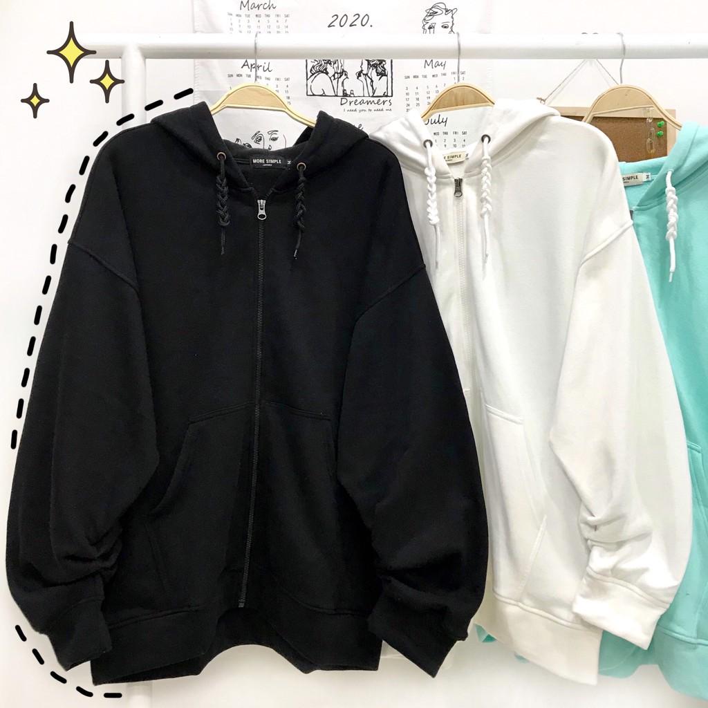 Áo khoác trơn form rộng phối zip ulzzang