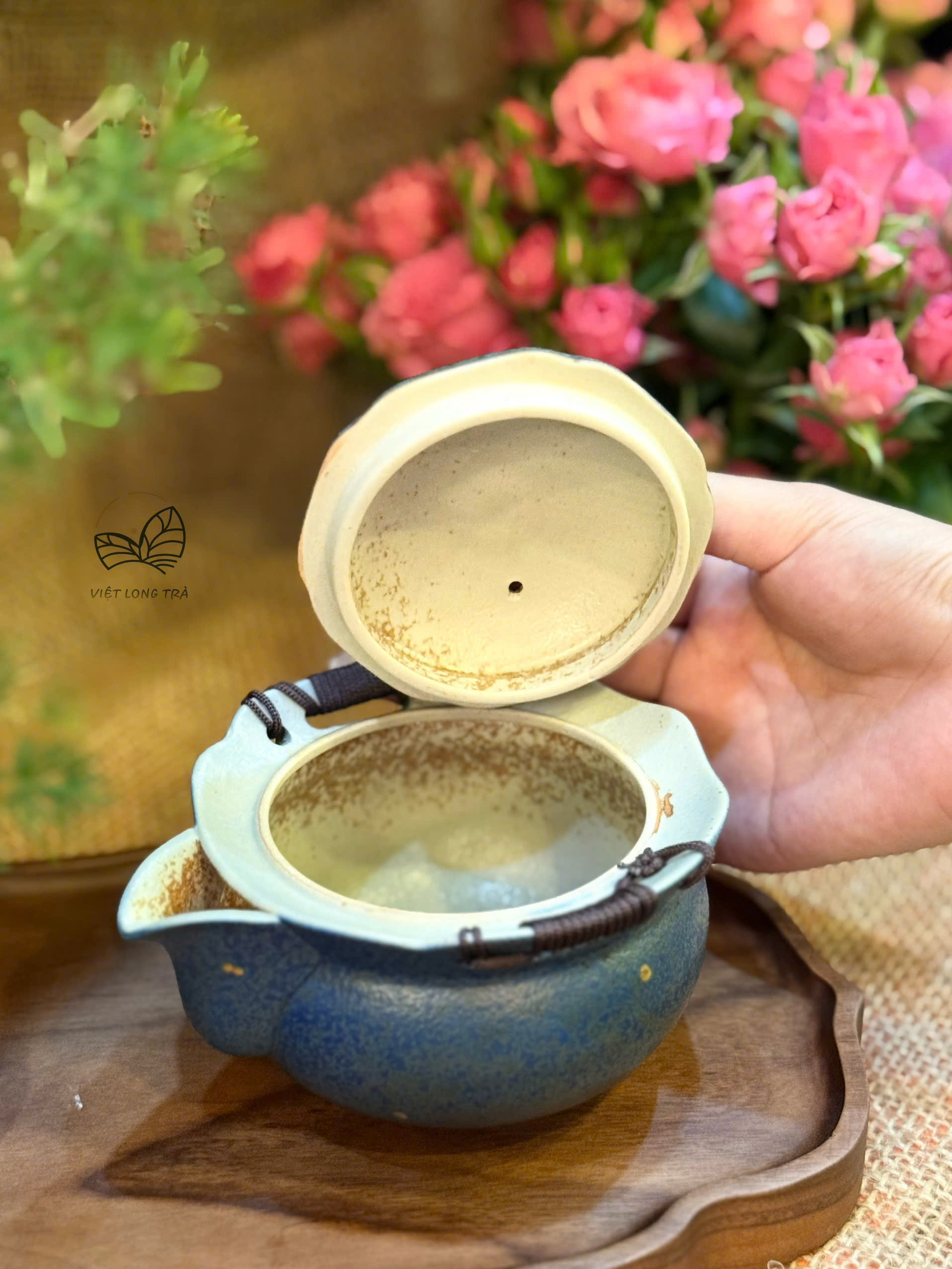 CHÉN KHẢI GỐM SỨ XANH ÁNH KIM ĐÍNH KÈM NGỌC HỒ LÔ - DUNG TÍCH 200ML