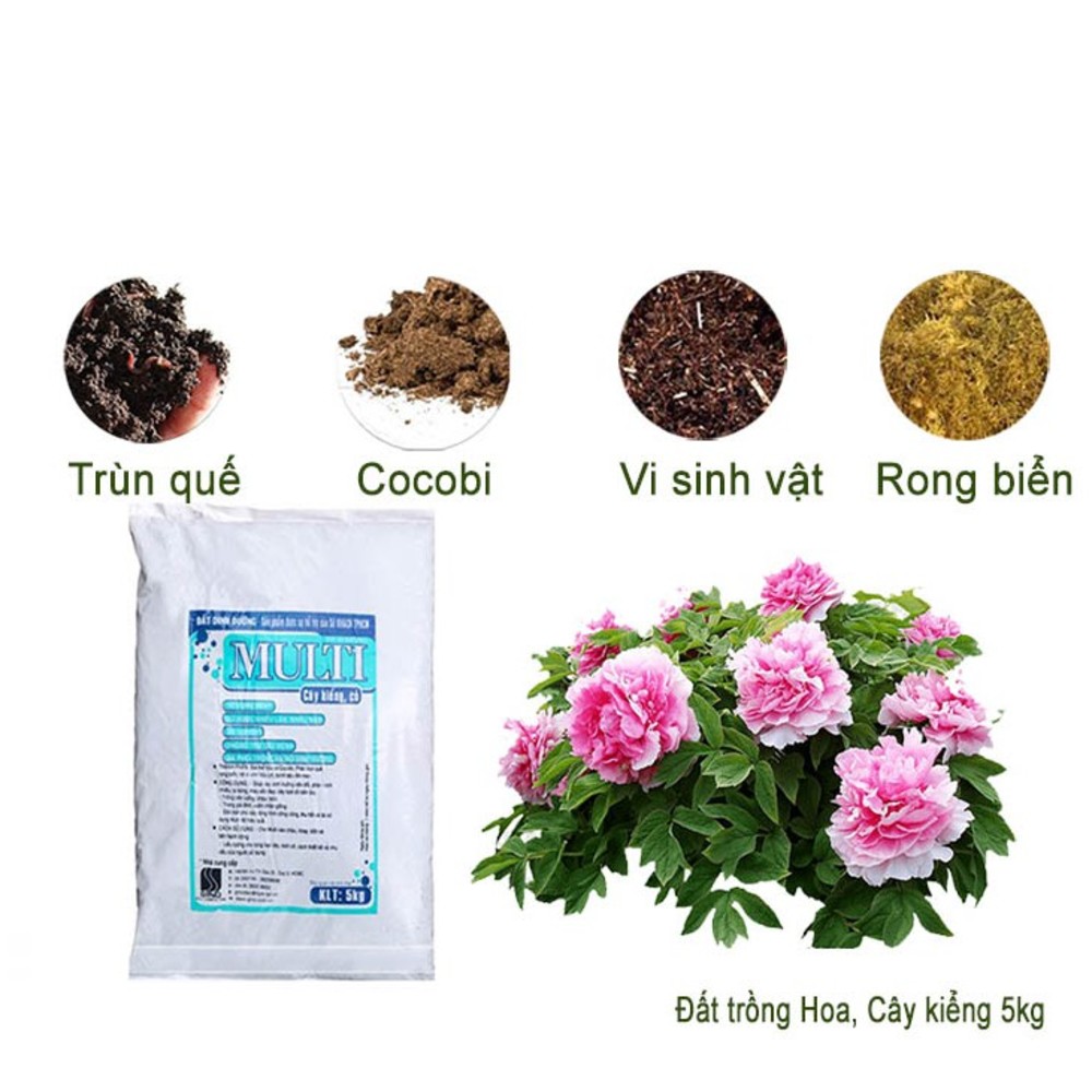 Đất trồng hoa, cây kiểng Multi -Trồng trên luống, chậu, bồn- cung cấp đầy đủ chất dinh dưỡng cho cây trồng - 5kg