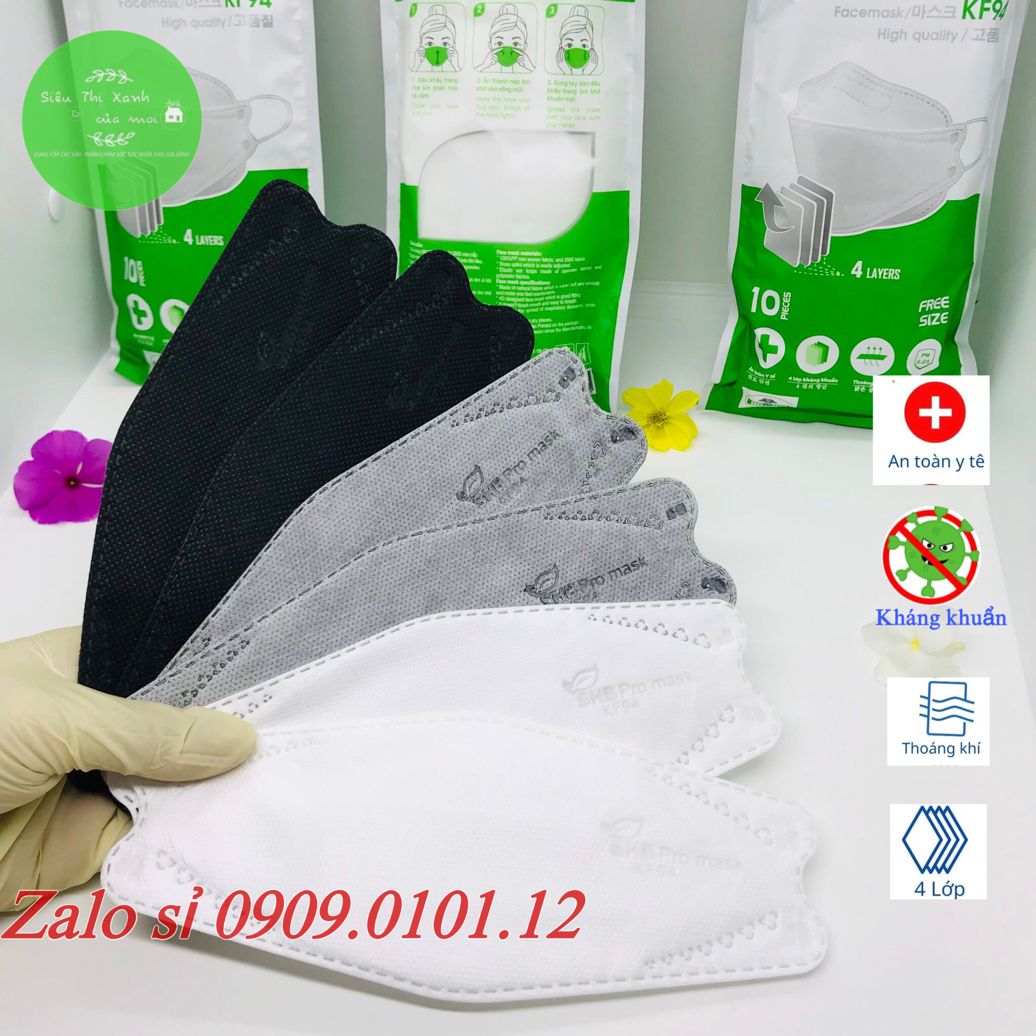 Khẩu trang kf94 SHB pro mask chính hãng, 4d mask người lớn 4 lớp kháng khuẩn thùng 300 cái
