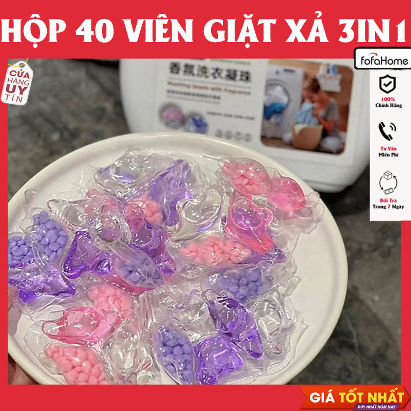 Viên Giặt Quần Áo 3 In 1 Ba Ngăn Hương Thơm Lâu Hộp 40 Viên Kèm Viên Xả Và Tẩy Nhẹ Giúp Làm Sạch Quần Áo Lưu Hương