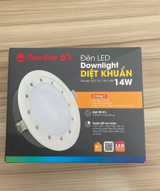 Đèn LED Âm trần diệt khuẩn Downlight UV Rạng Đông Model: AT21.UV 135/14W ánh sáng trắng (6500K) hoặc vàng (3000K)