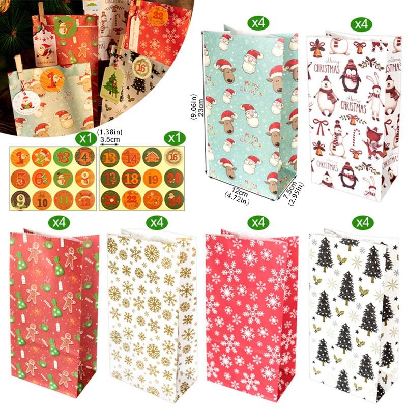 Set 24 Túi Giấy Đựng Bánh Kẹo Họa Tiết Giáng Sinh Dễ Thương