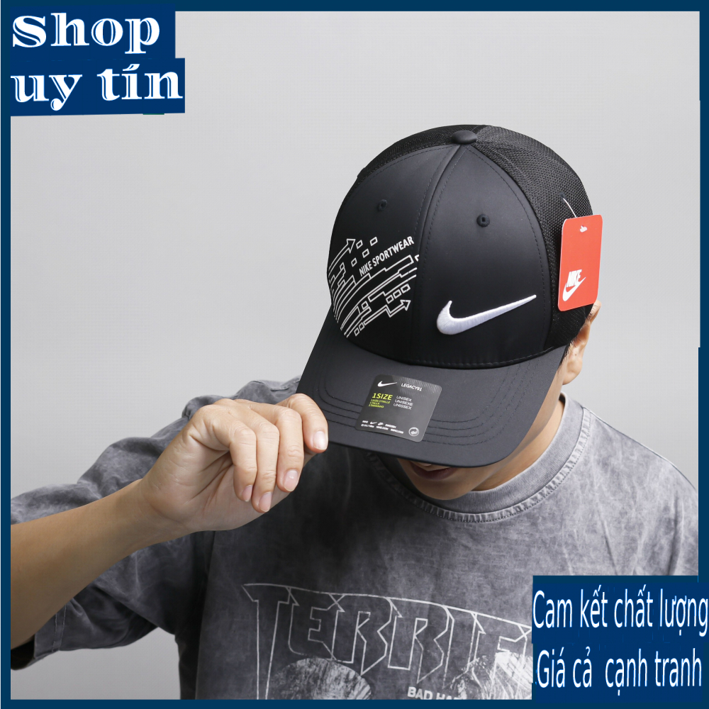 Freeship - MŨ NÓN KẾT LƯỠI TRAI N BÍT ĐUÔI THỜI TRANG NAM NỮ CAO CẤP - LOGO SPORT WEAR - màu trắng / màu đen