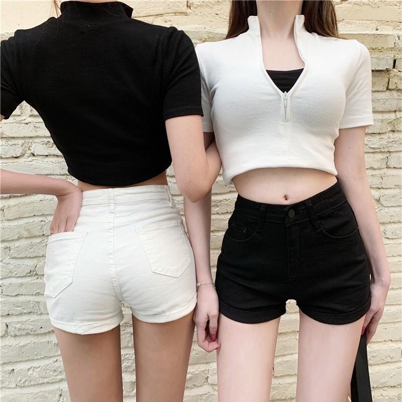 QUẦN SHORT JEANS TRẮNG/ĐEN CO GIÃN LƯNG CAO- hình thật sp