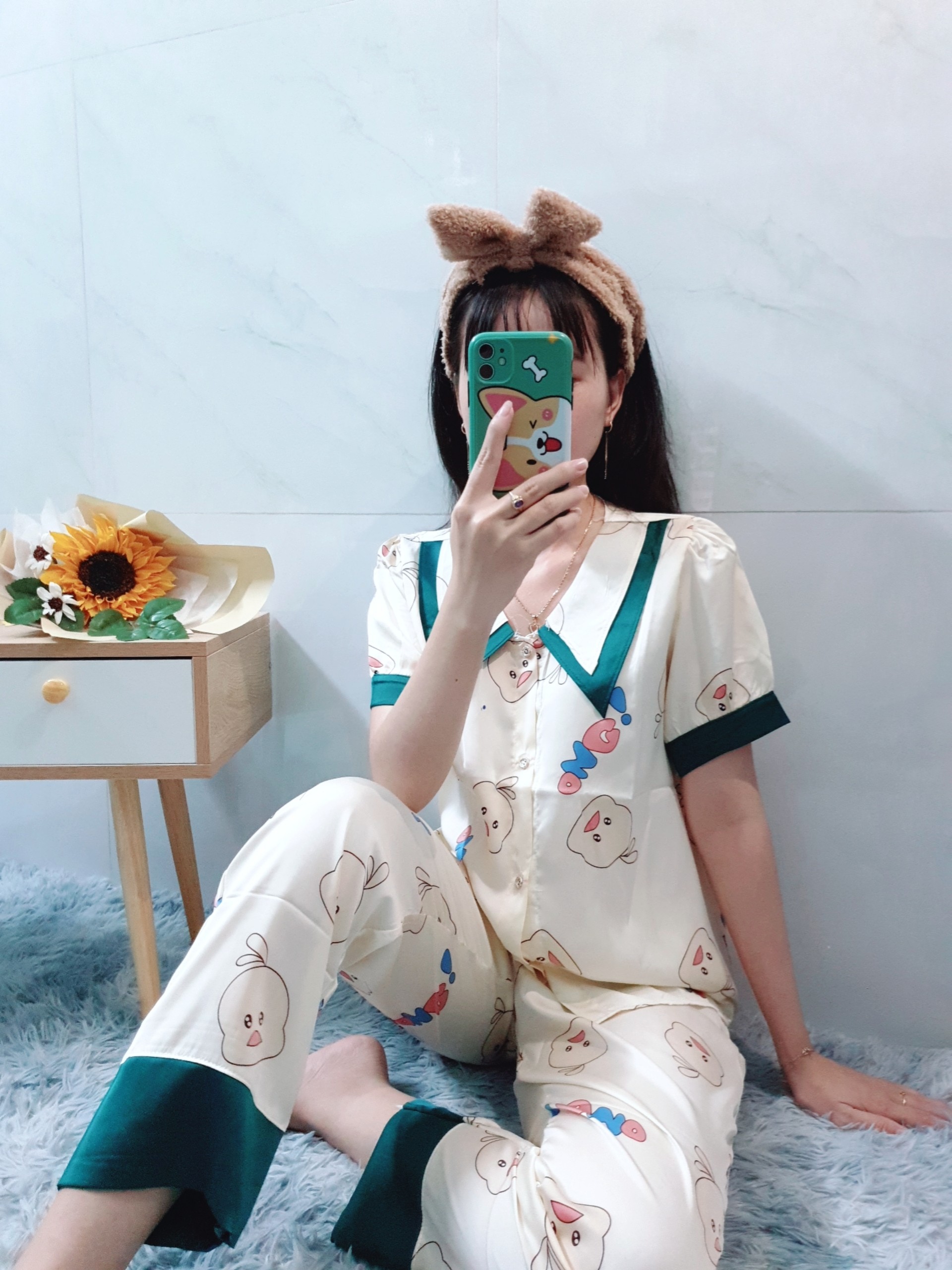 Đồ Bộ Pijama Mặc Nhà Nữ - Kiểu Dáng Dễ Thương, Sang Trọng - Vải Lụa Cao Cấp, Thoáng Mát, Mềm Mịn