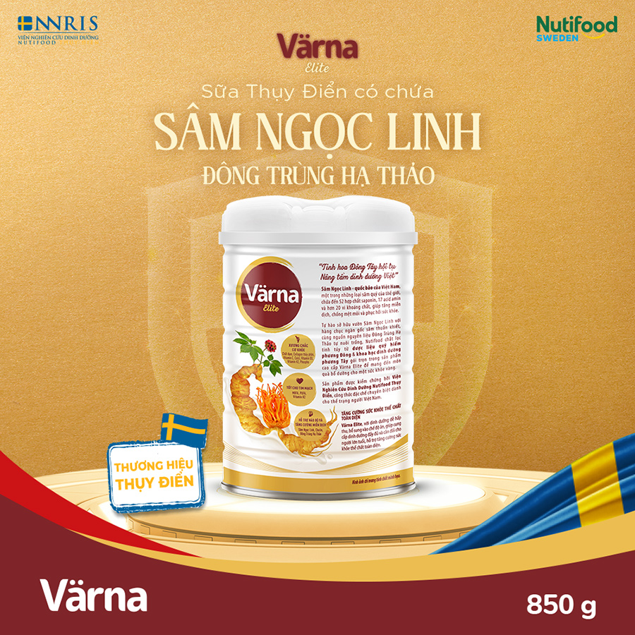 Sữa bột Värna Elite Lon 850g - Chứa Sâm Ngọc Linh Đông Trùng Hạ Thảo - Varna