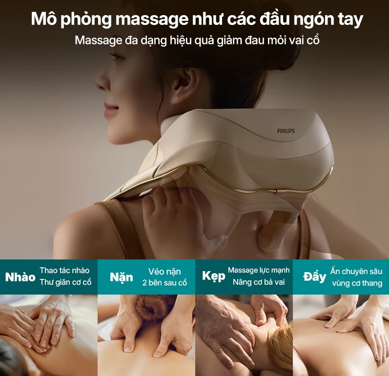 Máy Massage Cổ Vai Gáy Philips PPM3325 - Massage góc nghiêng 17⁰ - Chườm ấm thư giãn vai cổ - Hàng chính hãng