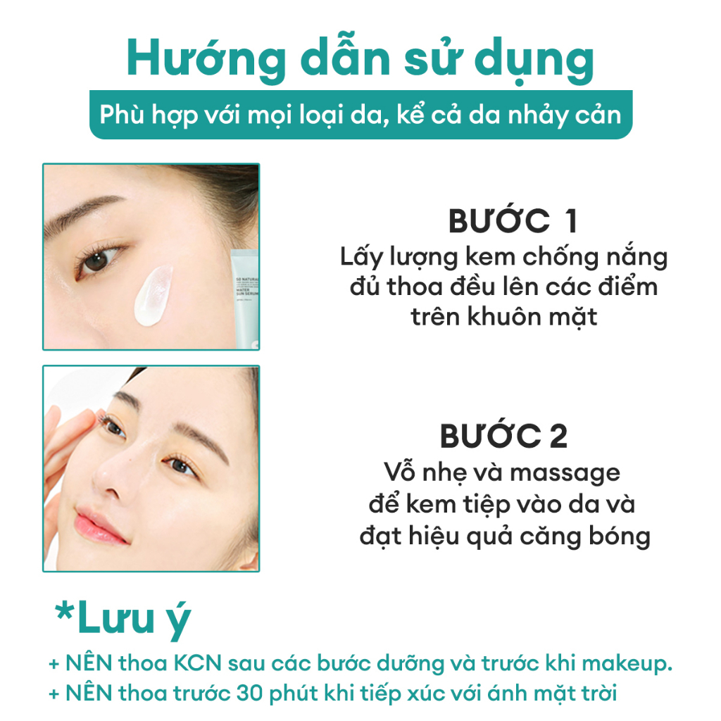 Kem chống nắng dưỡng da Water Sun Serum So'Natural bảo vệ da khỏi tia UV 50ml