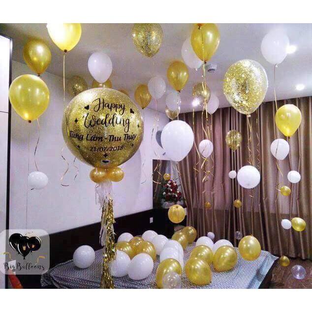 Bóng bay trang trí đám cưới bóng jumbo in tên ️Tặng 100 cánh hoa hồng️ Set bóng trang trí phòng cưới tân hôn bạc QB909