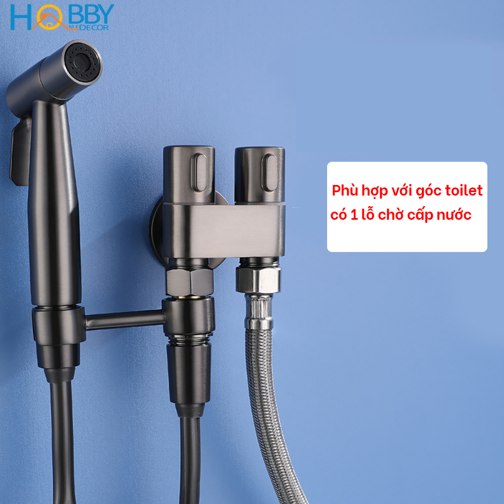 Vòi xịt vệ sinh toilet dây lò xo đa năng kèm van nước bồn cầu màu xám Hobby Home Decor VSR4F