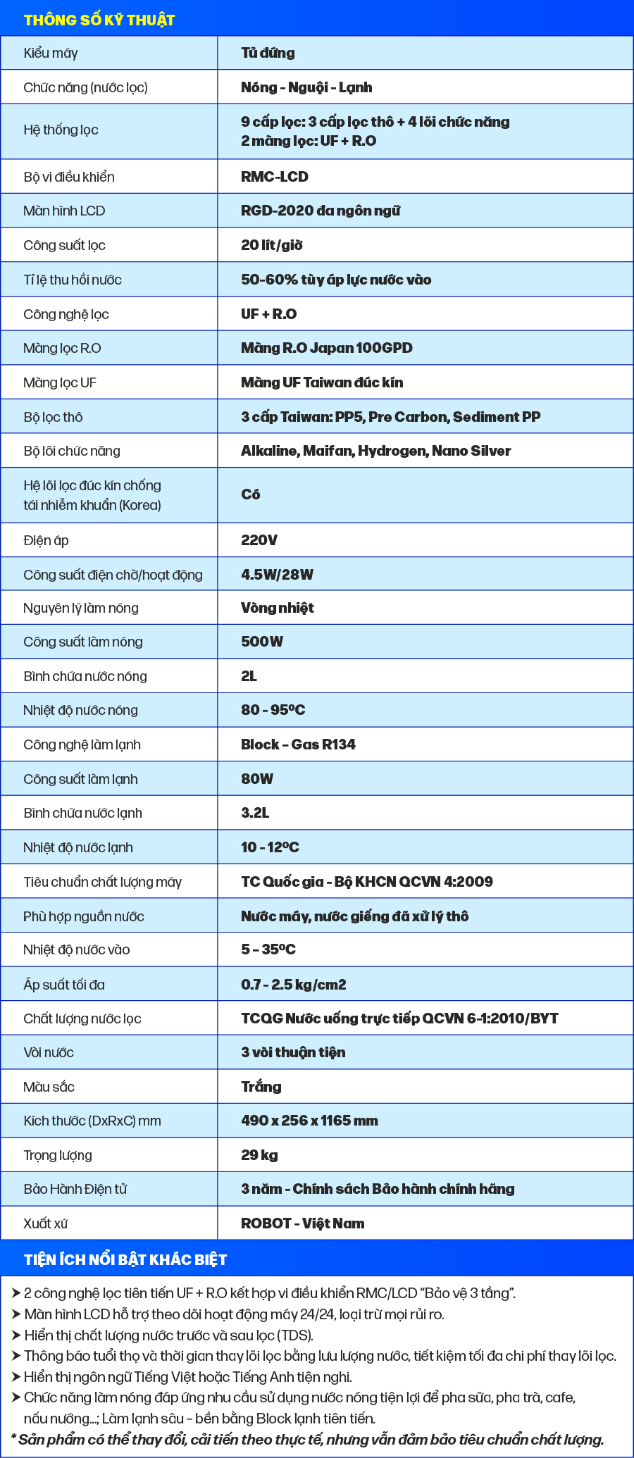 Máy Lọc Nước ROBOT Tích Hợp Công Nghệ Lọc R.O + UF Grand Pro 539WK-UR Chức Năng Nóng Nguội Lạnh - Hàng chính hãng