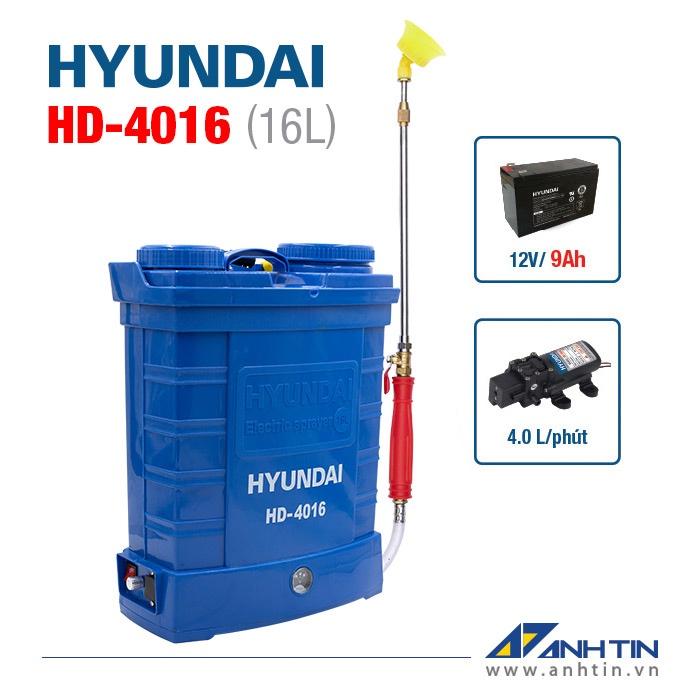 Bình phun thuốc trừ sâu HYUNDAI HD-4016 | Dung tích 16L | Ắc quy 9AH | Áp lực phun 80PSI | Bảo hành 8 tháng