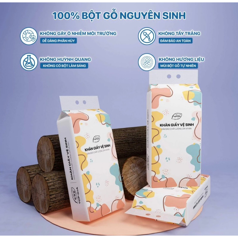 Giấy vệ sinh treo tường TopGia thùng 6 bịch đa sắc làm từ bột gỗ nguyên chất, 1280 tờ 4 lớp siêu dai cao cấp