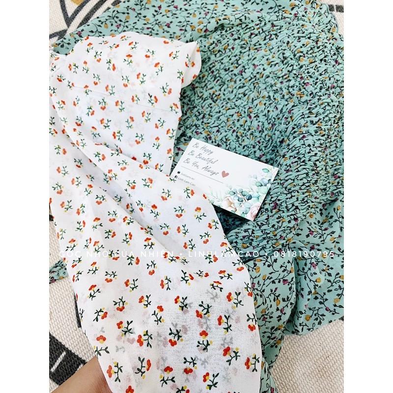 Áo Croptop Cổ Vuông Trễ Vai Hoa Nhí Tay Dài Dây Rút Quảng Châu
