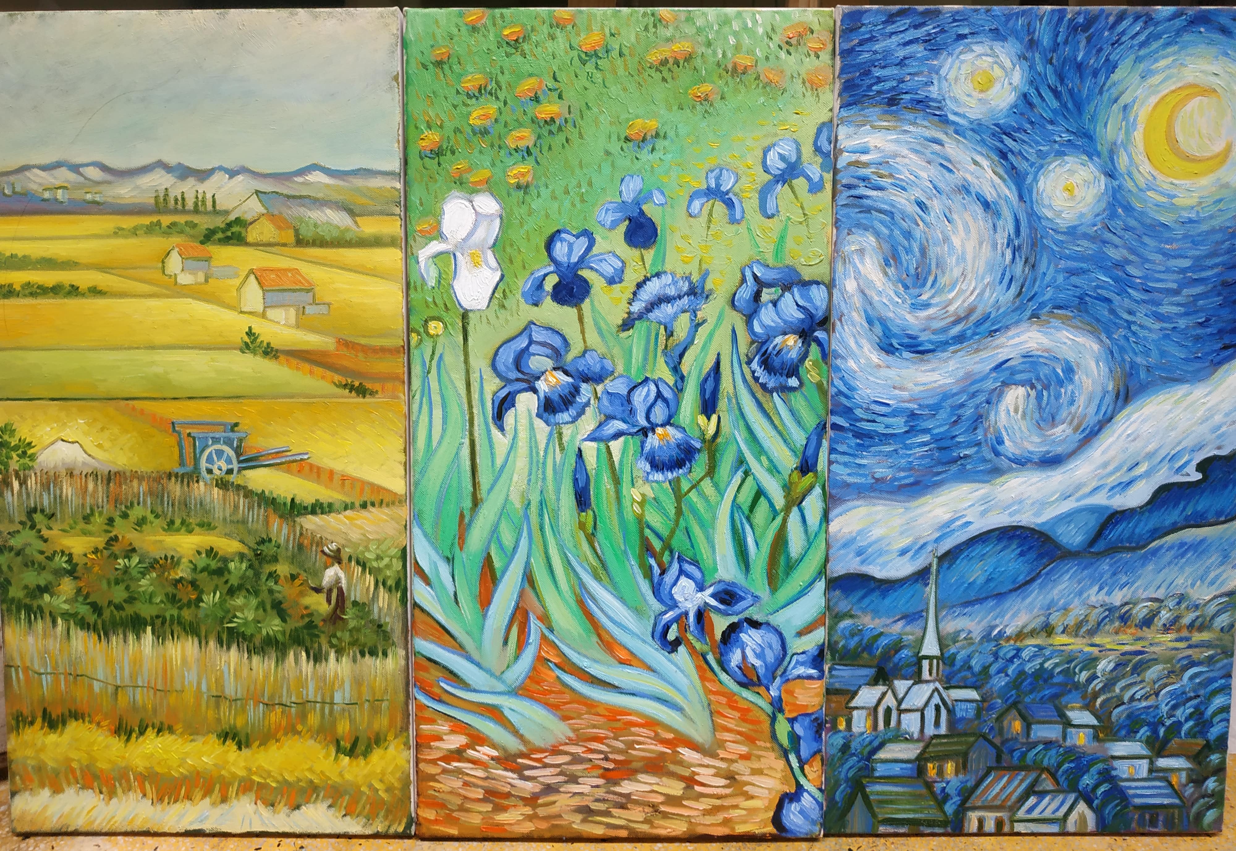 Bộ 3 Tranh Van Gogh - Sơn Dầu vẽ Tay 100% (kích thước mỗi bức 30-60cm)