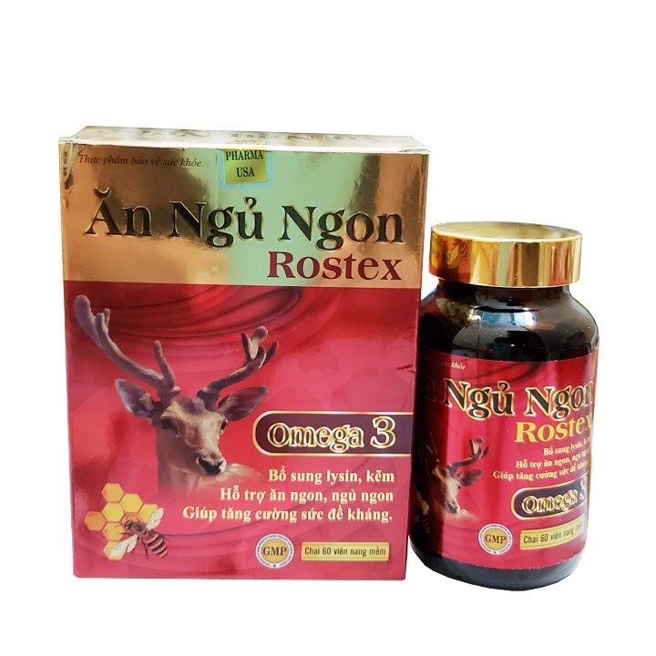 Viên Ăn Ngủ Ngon Rostex Omega 3, lysin, kẽm tăng sức đề kháng, tăng sức khỏe - Chai 60 viên
