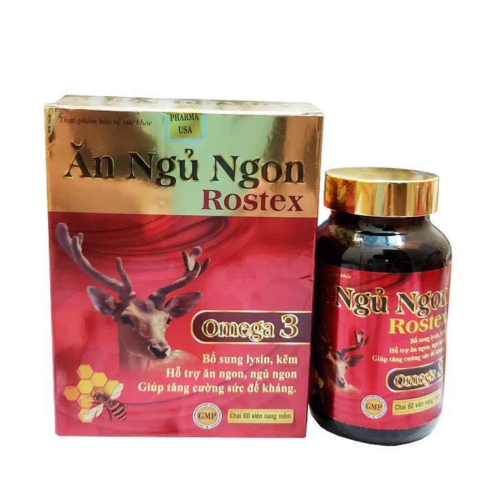 Viên Ăn Ngủ Ngon Rostex Omega 3, lysin, kẽm tăng sức đề kháng, tăng sức khỏe - Chai 60 viên (mẫu ngẫu nhiên)