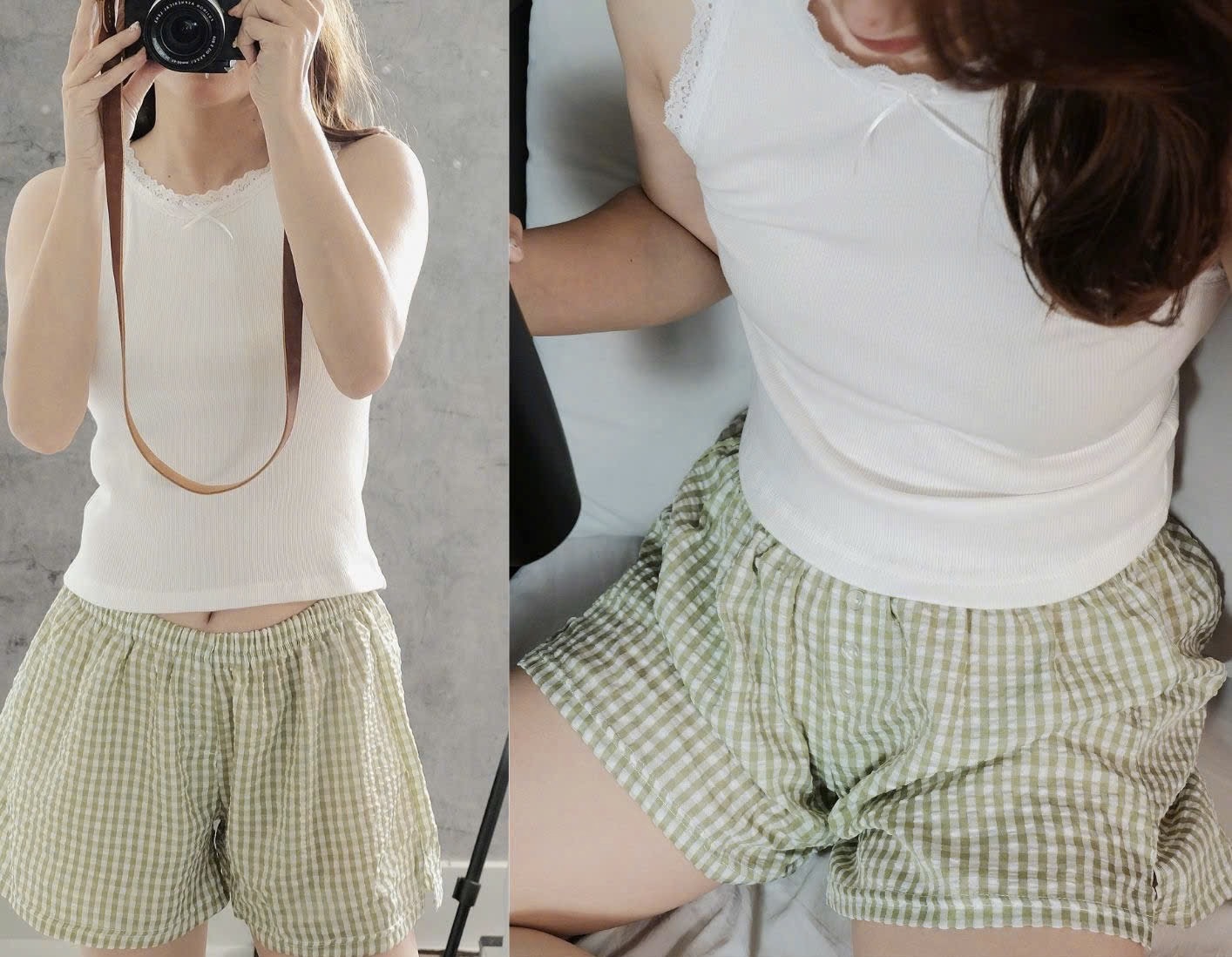 Set áo ba lỗ quần ca ro ngắn | đồ ngủ thoáng mát