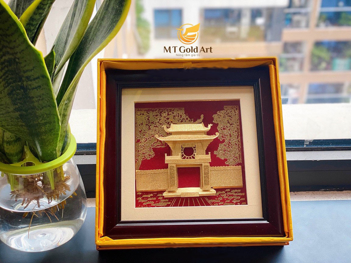Tranh văn miếu Quốc Tử Giám( 20 x 20cm ) dát vàng MT Gold Art- Hàng chính hãng, trang trí nhà cửa, quà tặng sếp, đối tác, khách hàng.