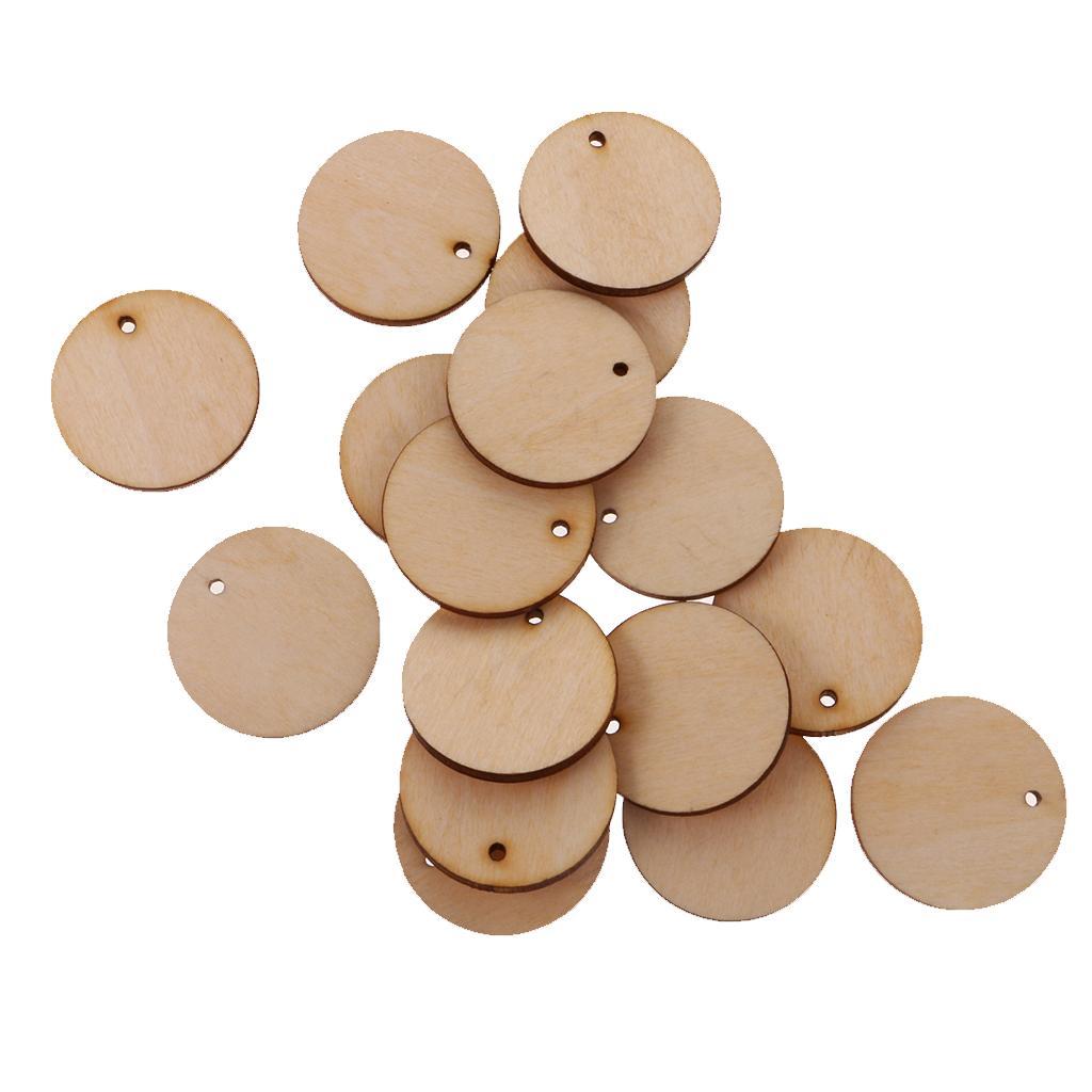 200pcs Round Unfinished Wood Pieces Slice With Hole For Art DIY Crafts
