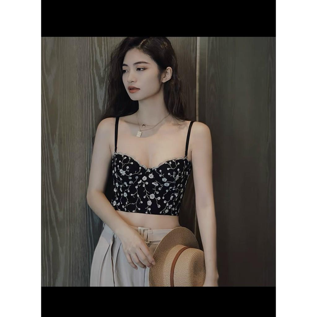 Corset Vintage Thêu Hoa Dáng Bra Cổ Điển Đệm Mỏng Có Gọng Sexy An Hy Bra