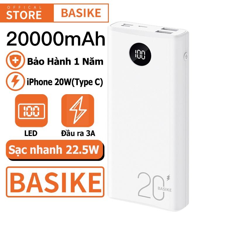 Sạc dự phòng BASIKE 20000mAh PD 22.5W 3 đầu vào 3 đầu ra hiển thị màn hình kỹ thuật số cho iPhone Samsung-Hàng chính hãng