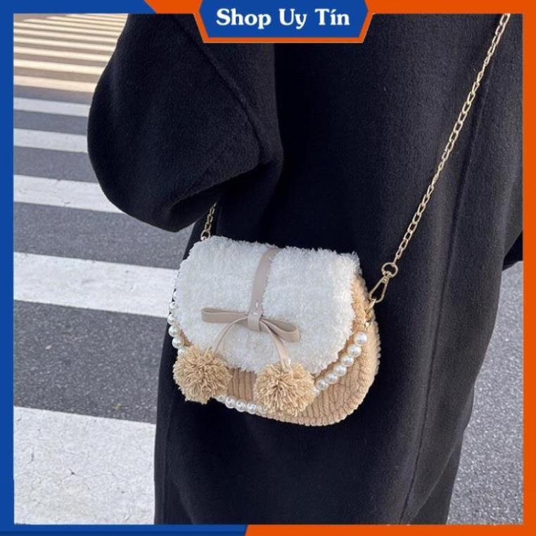 Túi Handmade Tự Đan pom pom Yên Ngựa - Phụ Kiện Đan Túi