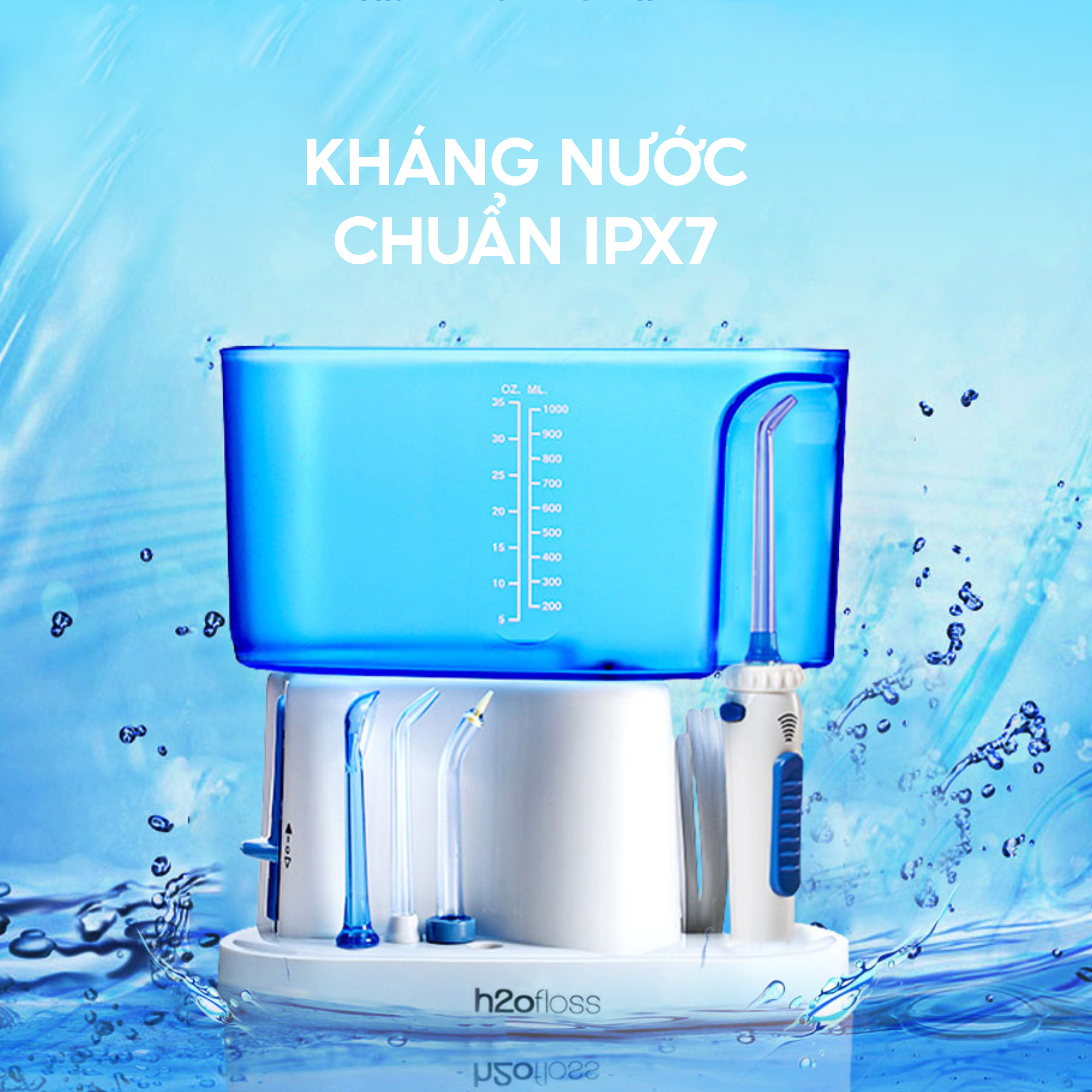 Máy tăm nước gia đình H2ofloss HF7 Classic, bền hơn, mạnh hơn, nhiều đầu tăm hơn