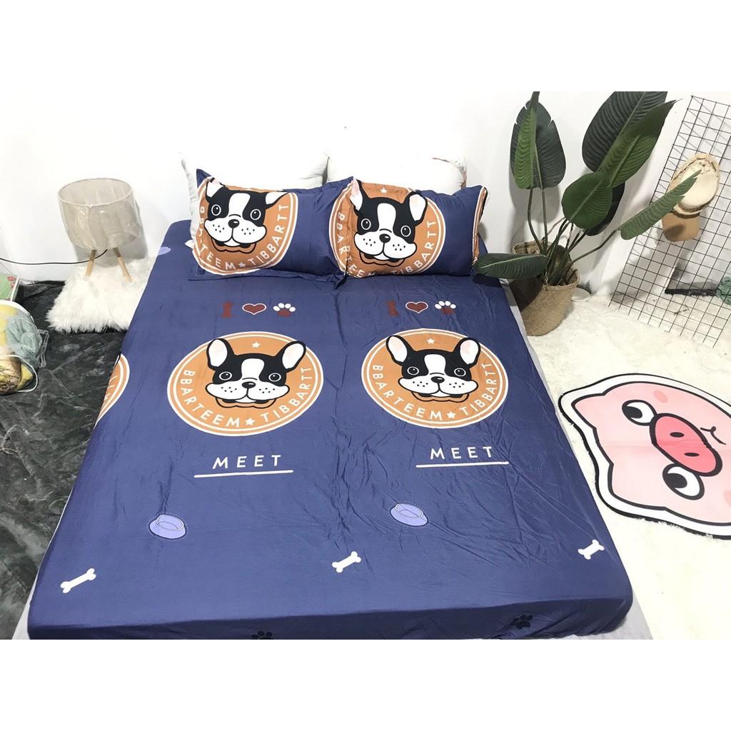 Ga trải giường,drap ga giường poly cotton,mẫu chó meet xanh