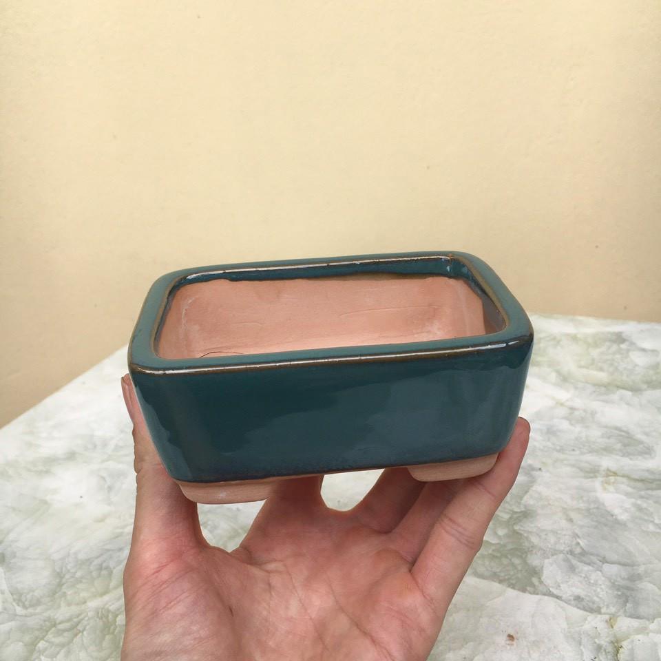 Chậu bonsai Chữ nhật mini men xanh ngọc gốm Bát tràng 1 size BM-76