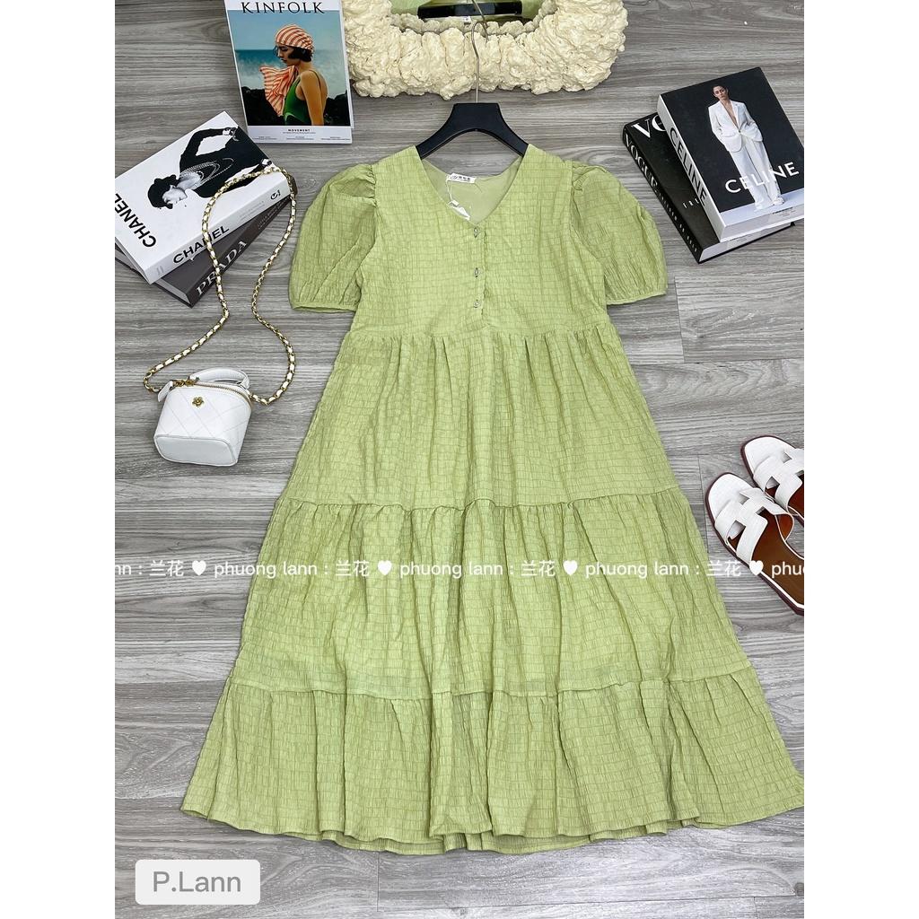 Váy babydoll maxi đi biển dáng dài, Đầm suông chất xốp gấm cổ tròn nhún tầng cực xinh mặc đi làm đi chơi