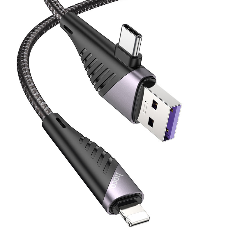 Cáp sạc 2-in-1 Hoco U95 Freeway cổng USB to Lightning 2.4A Max và Type-C to Lightning PD20W (Hàng chính hãng)
