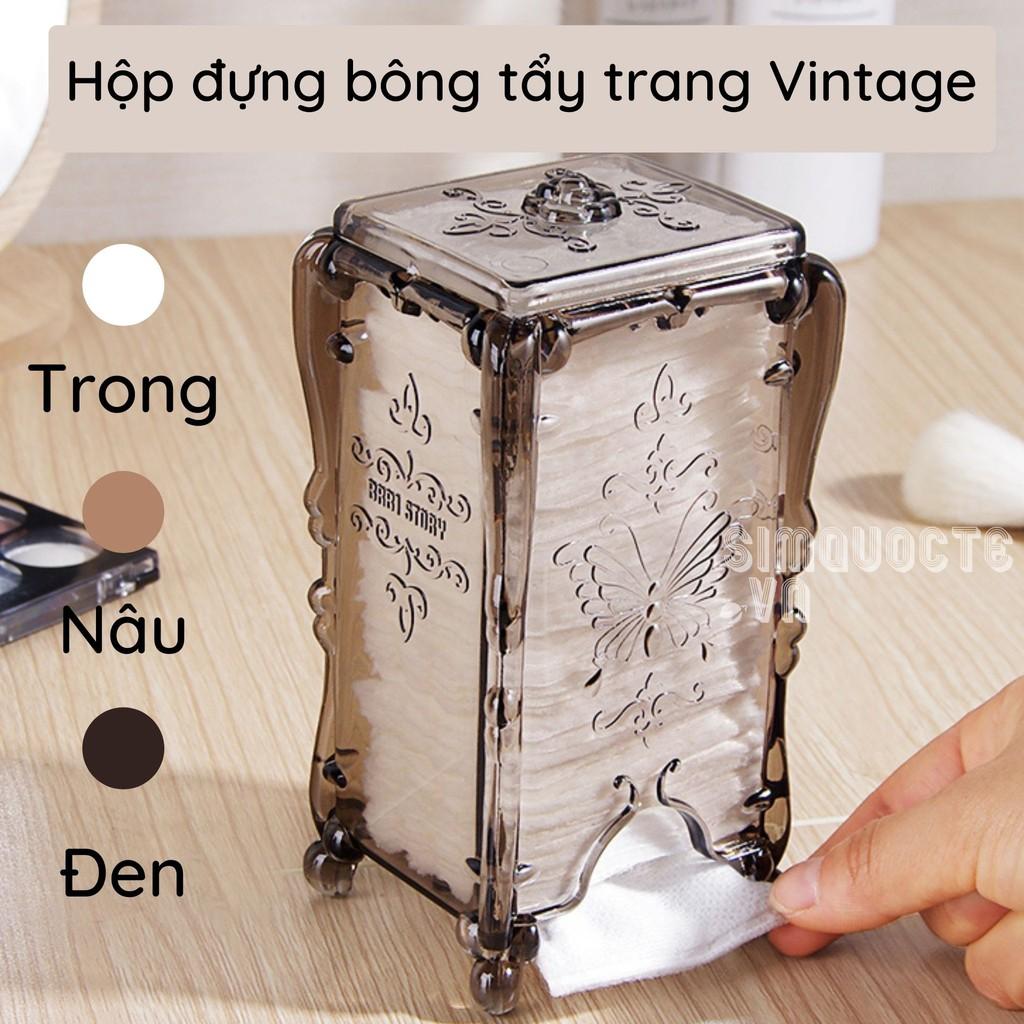 Hộp Đựng Bông Tẩy Trang Vintage Chống Bụi Có Nắp