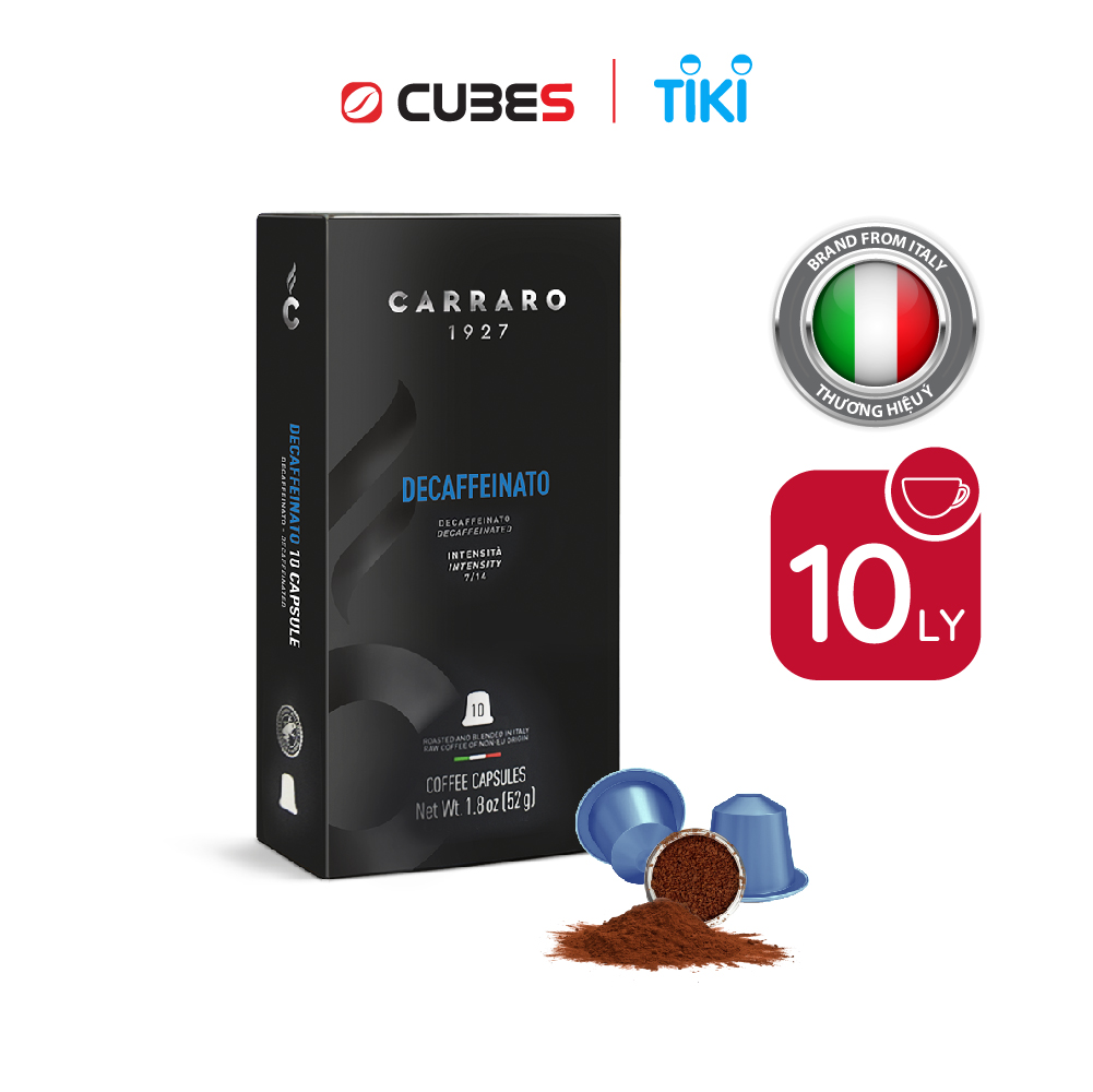 Cà phê viên nén Carraro Decaffeinato -Tương thích với máy capsule Nespresso